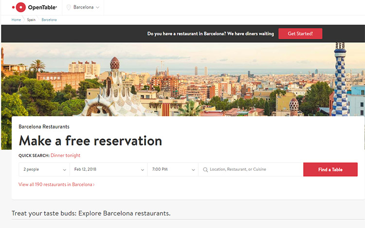 La plataforma mundial de reservas OpenTable empieza a operar en Barcelona.