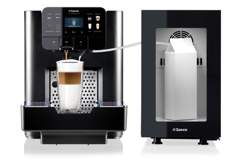 Area de Saeco incorpora el sistema One Touch Cappuccino y la nevera FR7L para mantener la leche fresca.