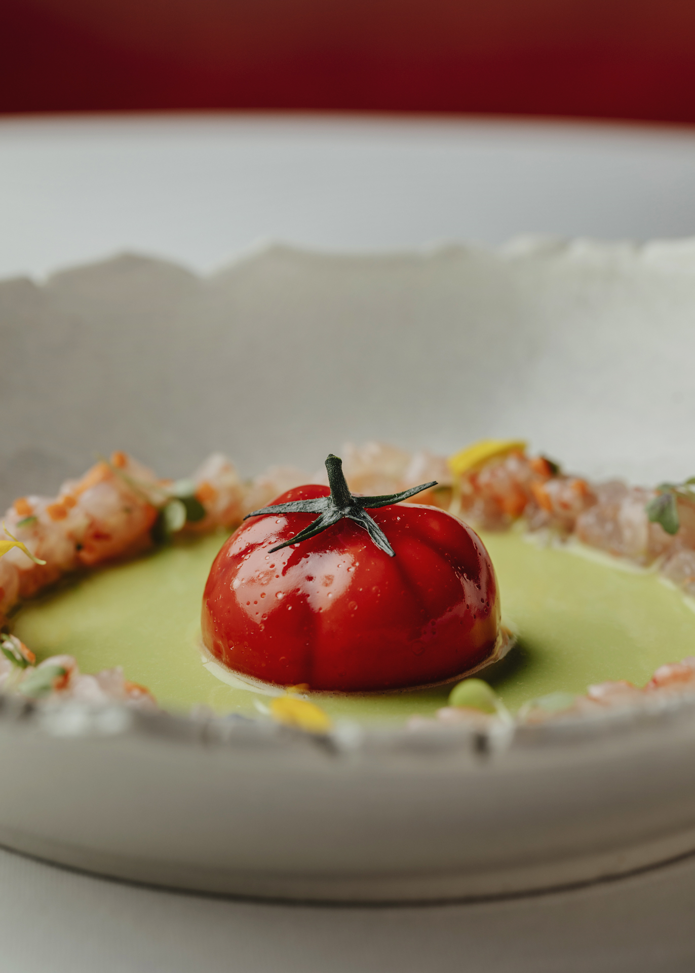 Gazpacho verde, tomate nitro, tartar de quisquillas de Dani García. Foto: ©Óscar Romero