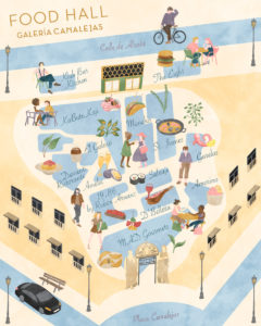 Plano ilustrado del Food Hall de Galería Canalejas. 