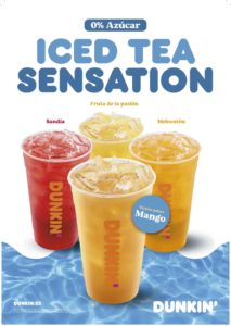 Esta nueva referencia se incorpora a la gama Iced Tea 0% azúcar de Dunkin’ con otros sabores como Sandía, Melocotón y Fruta de la pasión.
